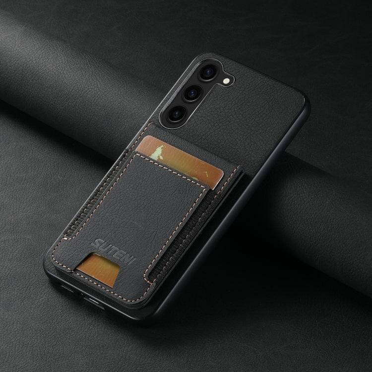 For Samsuny Galaxy S24+ 5G Suteni H03 Litchi Leather Card Bag Stand Back Phone Case(Black) - free shipping - PMC Jewellery - Order now!