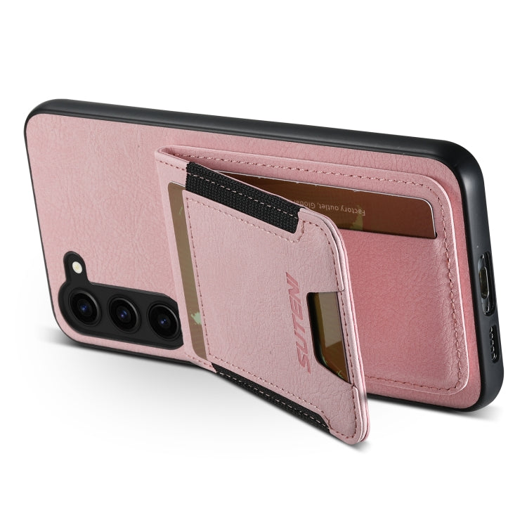 For Samsuny Galaxy S24+ 5G Suteni H03 Litchi Leather Card Bag Stand Back Phone Case(Pink) - free shipping - PMC Jewellery - Order now!