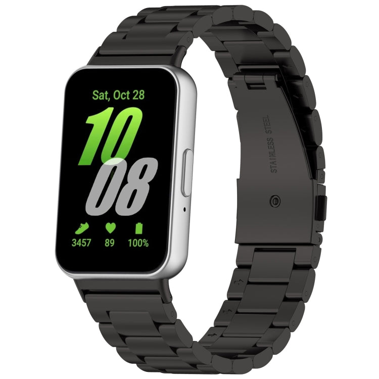 For Samsung Galaxy Fit 3 SM-R390 Three Bead Stainless Steel Metal Watch Band(Black) - Watch Bands by PMC TechLife | Online Shopping South Africa | PMC TechLife