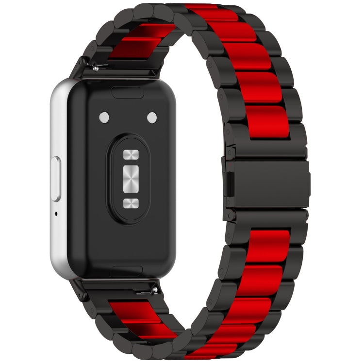 For Samsung Galaxy Fit 3 SM-R390 Three Bead Stainless Steel Metal Watch Band(Black+Red) - Watch Bands by PMC TechLife | Online Shopping South Africa | PMC TechLife