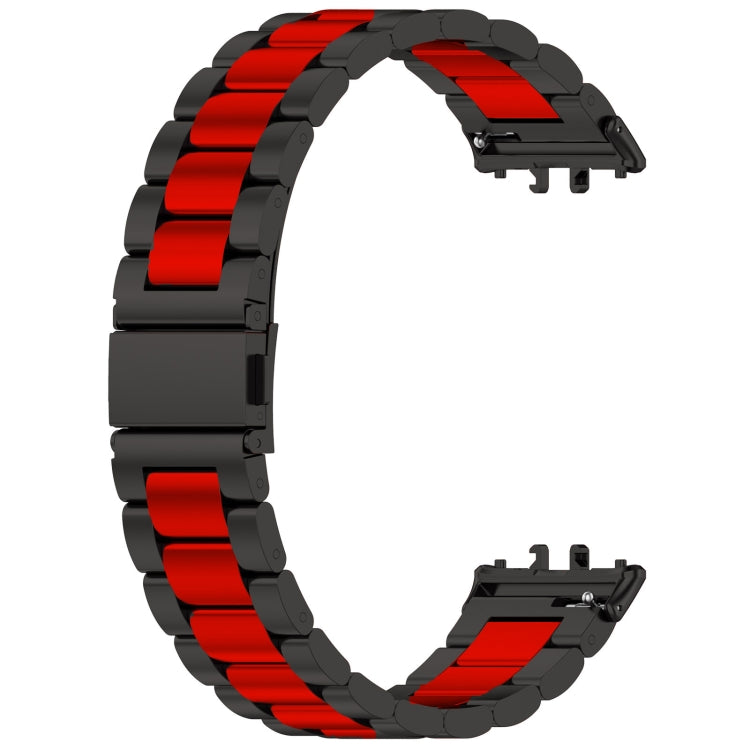 For Samsung Galaxy Fit 3 SM-R390 Three Bead Stainless Steel Metal Watch Band(Black+Red) - Watch Bands by PMC TechLife | Online Shopping South Africa | PMC TechLife