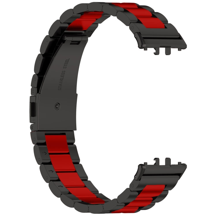 For Samsung Galaxy Fit 3 SM-R390 Three Bead Stainless Steel Metal Watch Band(Black+Red) - Watch Bands by PMC TechLife | Online Shopping South Africa | PMC TechLife