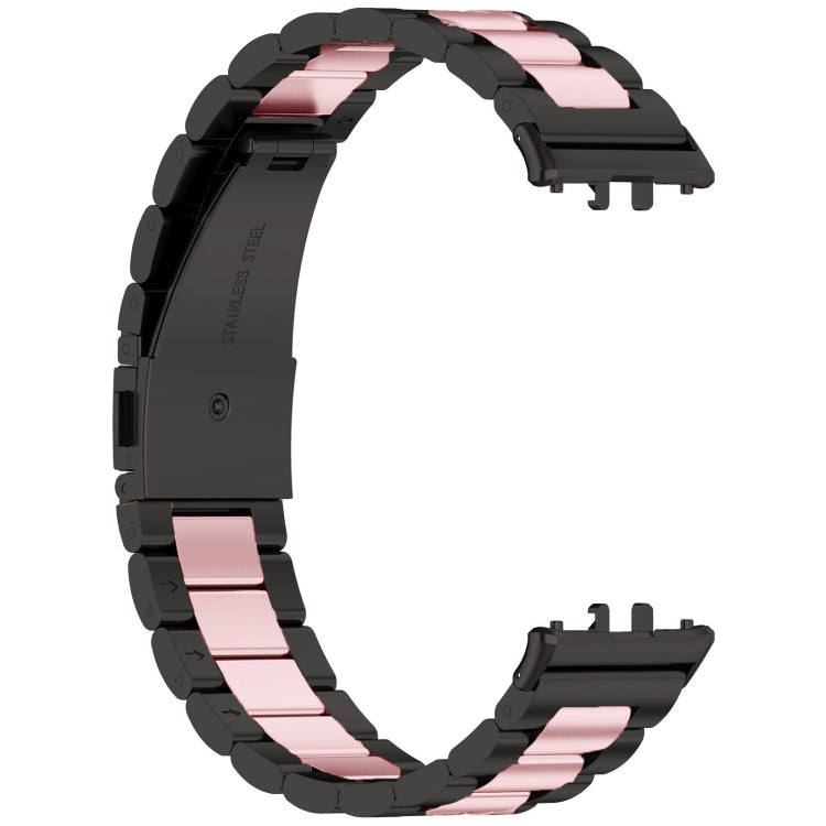 For Samsung Galaxy Fit 3 SM-R390 Three Bead Stainless Steel Metal Watch Band(Black+Pink) - Watch Bands by PMC TechLife | Online Shopping South Africa | PMC TechLife