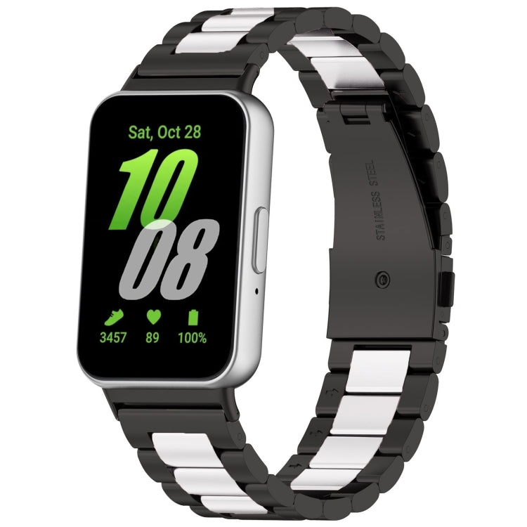 For Samsung Galaxy Fit 3 SM-R390 Three Bead Stainless Steel Metal Watch Band(Black+Silver) - Watch Bands by PMC TechLife | Online Shopping South Africa | PMC TechLife