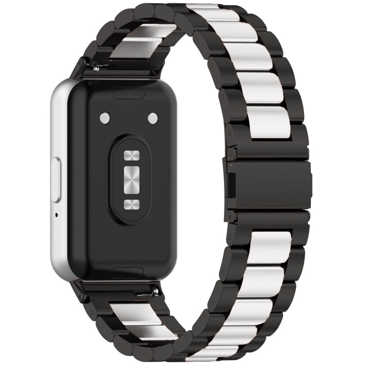 For Samsung Galaxy Fit 3 SM-R390 Three Bead Stainless Steel Metal Watch Band(Black+Silver) - Watch Bands by PMC TechLife | Online Shopping South Africa | PMC TechLife