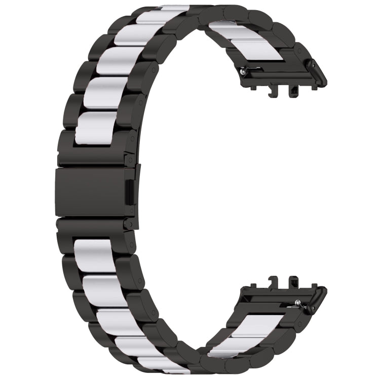 For Samsung Galaxy Fit 3 SM-R390 Three Bead Stainless Steel Metal Watch Band(Black+Silver) - Watch Bands by PMC TechLife | Online Shopping South Africa | PMC TechLife