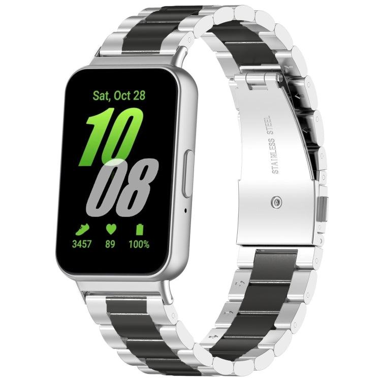 For Samsung Galaxy Fit 3 SM-R390 Three Bead Stainless Steel Metal Watch Band(Silver+Black) - free shipping - PMC TechLife - Order now!