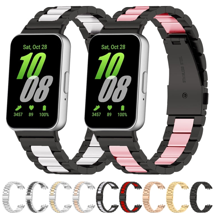For Samsung Galaxy Fit 3 SM-R390 Three Bead Stainless Steel Metal Watch Band(Silver+Gold) - free shipping - PMC TechLife - Order now!