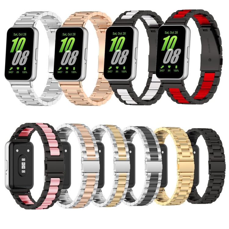 For Samsung Galaxy Fit 3 SM-R390 Three Bead Stainless Steel Metal Watch Band(Black+Red) - Watch Bands by PMC TechLife | Online Shopping South Africa | PMC TechLife