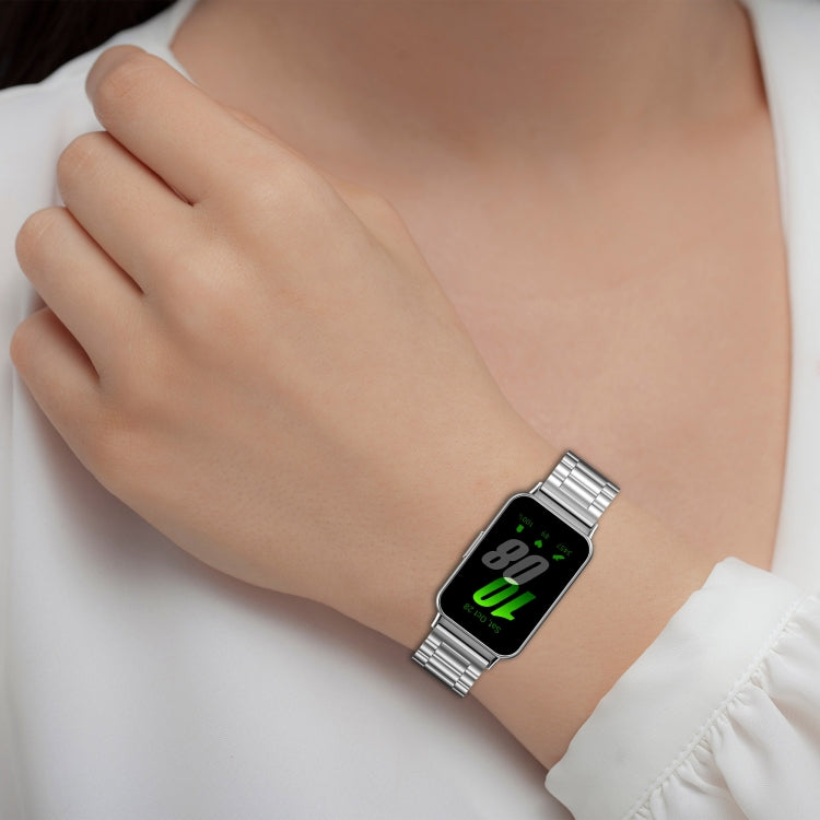 For Samsung Galaxy Fit 3 SM-R390 Three Bead Stainless Steel Metal Watch Band(Black+Red) - Watch Bands by PMC TechLife | Online Shopping South Africa | PMC TechLife