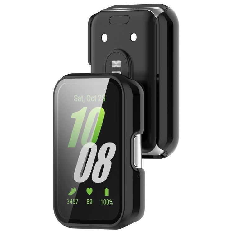 For Samsung Galaxy Fit 3 SM-R390 PC + Tempered Glass Film Integrated Watch Protective Case(Bright Black) - Watch Cases by PMC TechLife | Online Shopping South Africa | PMC TechLife