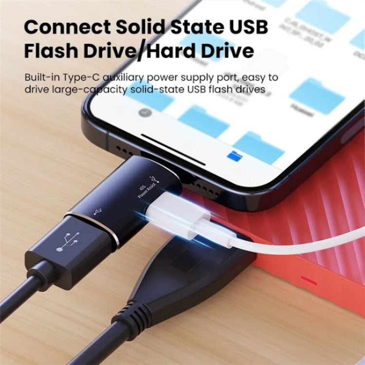 JS-103 8 Pin Male to USB+Type-C Female OTG Adapter(Black) - Converter & Adapter by PMC Jewellery | Online Shopping South Africa | PMC Jewellery | Buy Now Pay Later Mobicred