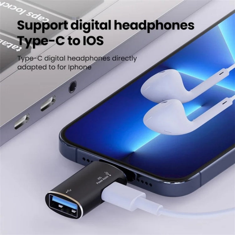 JS-103 8 Pin Male to USB+Type-C Female OTG Adapter(Black) - Converter & Adapter by PMC Jewellery | Online Shopping South Africa | PMC Jewellery | Buy Now Pay Later Mobicred