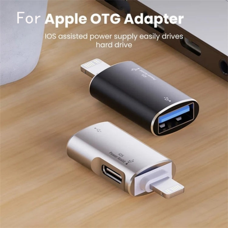 JS-103 8 Pin Male to USB+Type-C Female OTG Adapter(Black) - Converter & Adapter by PMC Jewellery | Online Shopping South Africa | PMC Jewellery | Buy Now Pay Later Mobicred