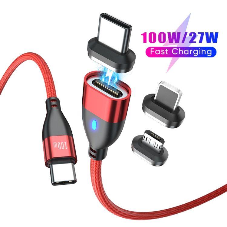 ENKAY 3 in 1 PD100W Type-C to Type-C / 8 Pin / Micro USB Magnetic Fast Charging Cable, Cable Length:1m(Red) - free shipping - PMC Jewellery - Order now!