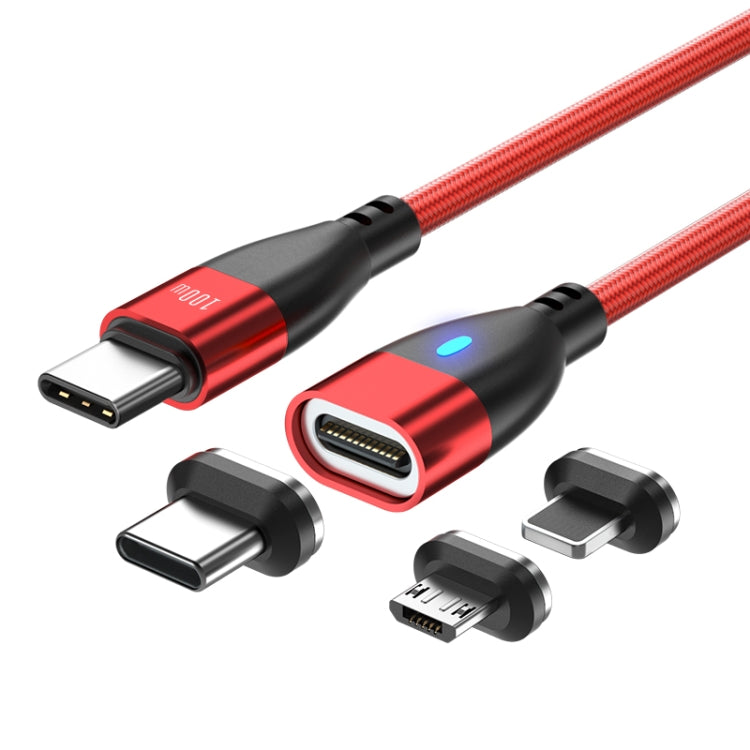ENKAY 3 in 1 PD100W Type-C to Type-C / 8 Pin / Micro USB Magnetic Fast Charging Cable, Cable Length:1.8m(Red) - free shipping - PMC Jewellery - Order now!