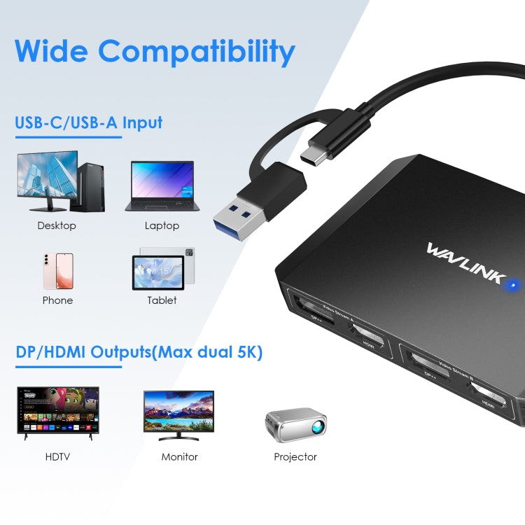 WAVLINK WL-UG69DH2 Dual Monitor USB+Type-C to Dual 4K HD DisplayPort Adapter Splitter(Silver) - free shipping - PMC Jewellery - Order now!
