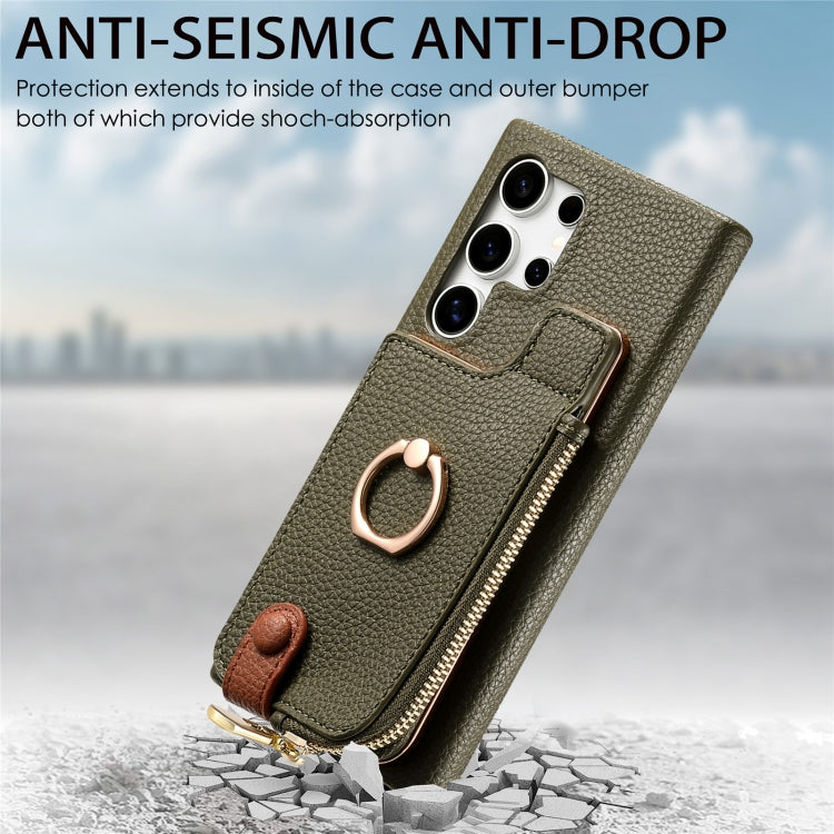 For Samsung Galaxy S24 Ultra 5G Litchi Leather Oil Edge Ring Zipper Wallet Back Phone Case(Green) - Galaxy S24 Ultra 5G Cases by PMC Jewellery | Online Shopping South Africa | PMC Jewellery | Buy Now Pay Later Mobicred