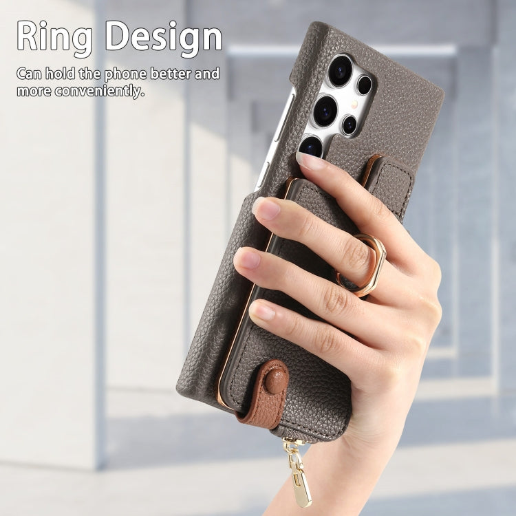 For Samsung Galaxy S24 Ultra 5G Litchi Leather Oil Edge Ring Zipper Wallet Back Phone Case(Grey) - free shipping - PMC Jewellery - Order now!