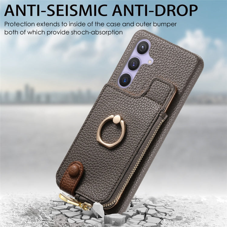 For Samsung Galaxy S24 5G Litchi Leather Oil Edge Ring Zipper Wallet Back Phone Case(Grey) - free shipping - PMC Jewellery - Order now!