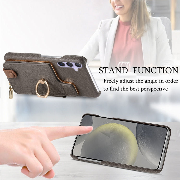 For Samsung Galaxy S24 5G Litchi Leather Oil Edge Ring Zipper Wallet Back Phone Case(Grey) - free shipping - PMC Jewellery - Order now!