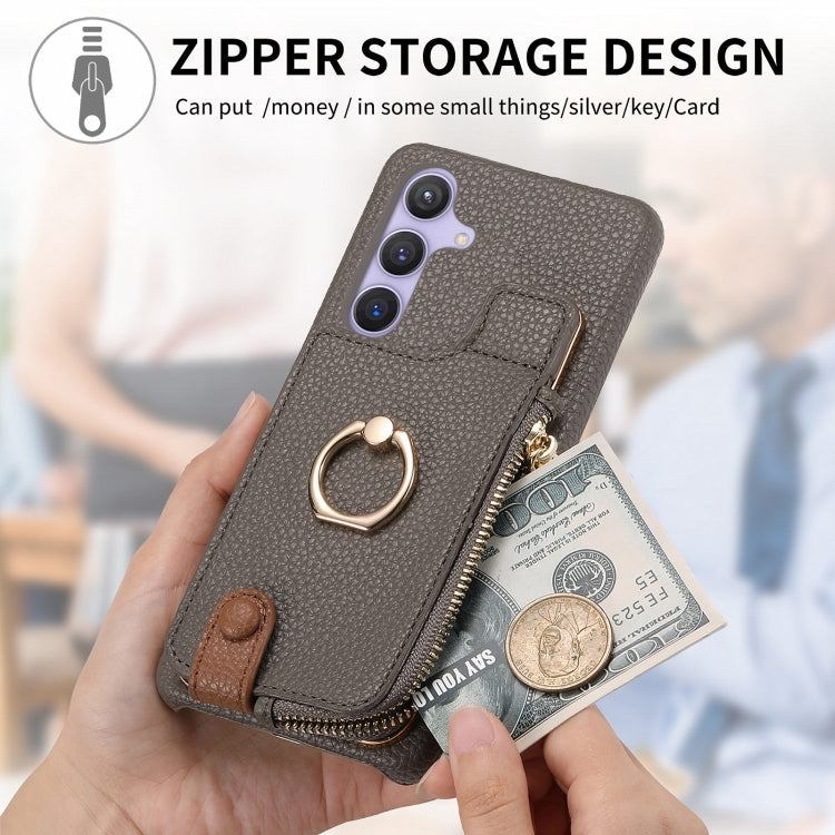 For Samsung Galaxy S24 5G Litchi Leather Oil Edge Ring Zipper Wallet Back Phone Case(Grey) - free shipping - PMC Jewellery - Order now!