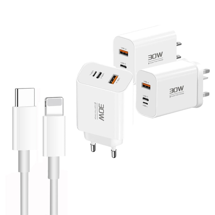 PD30W USB-C / Type-C + 8 Pin + USB Charger with Type-C to 8 Pin Date Cable(UK Plug) - free shipping - PMC Jewellery - Order now!