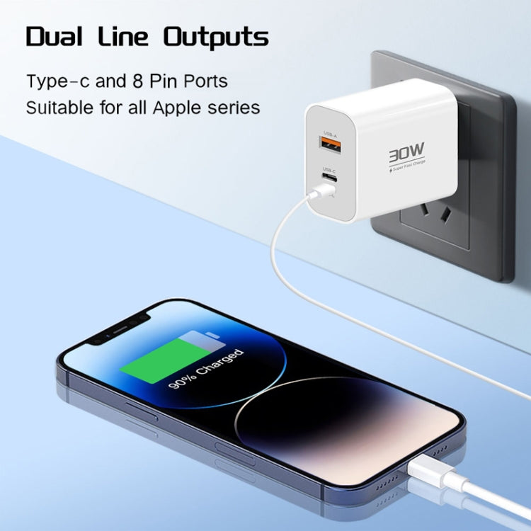 PD30W USB-C / Type-C + 8 Pin + USB Charger with Type-C to 8 Pin Date Cable(US Plug) - free shipping - PMC Jewellery - Order now!