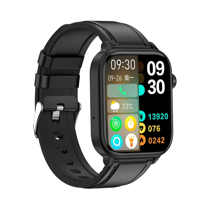 ET570 1.96 inch Color Screen Smart Watch Leather Strap, Support Bluetooth Call / ECG(Black) - Smart Watches by PMC TechLife | Online Shopping South Africa | PMC TechLife