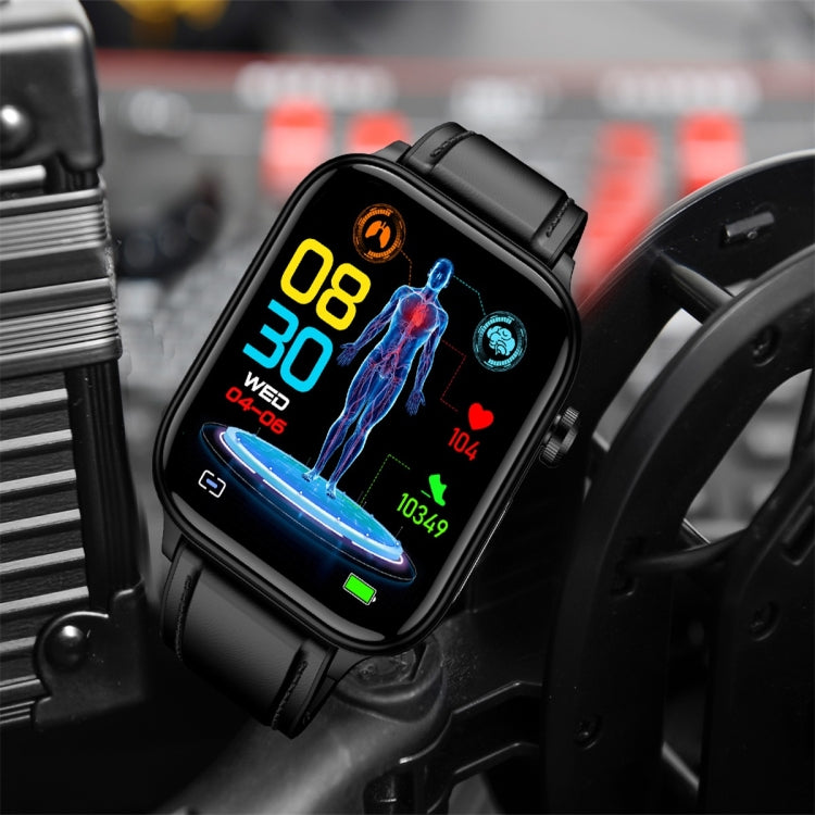 ET570 1.96 inch Color Screen Smart Watch Leather Strap, Support Bluetooth Call / ECG(Black) - Smart Watches by PMC TechLife | Online Shopping South Africa | PMC TechLife