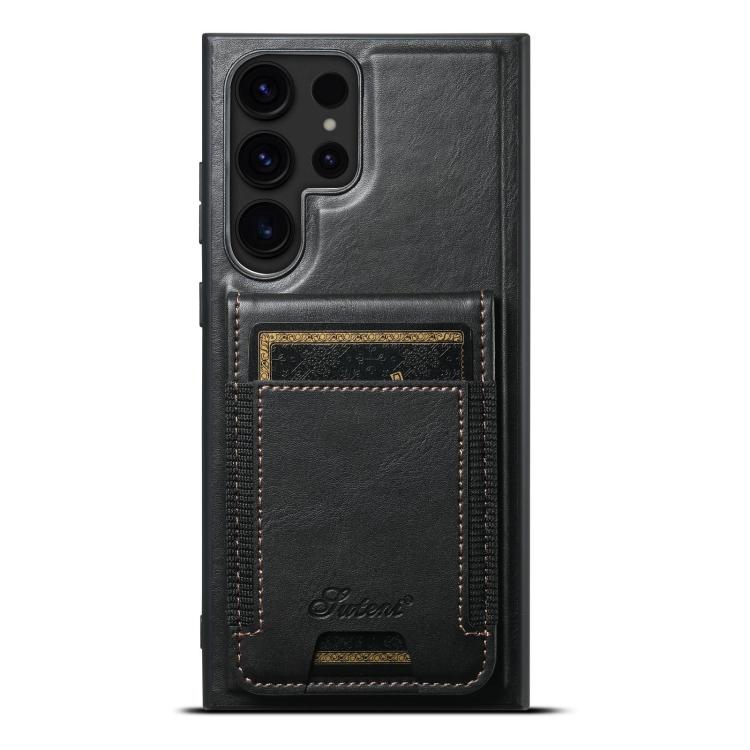 For Samsung Galaxy S25 Ultra 5G Suteni H17 Oil Eax Leather MagSafe Detachable Wallet Phone Case(Black) - Galaxy S25 Ultra 5G Cases by Suteni | Online Shopping South Africa | PMC TechLife | Buy Now Pay Later Mobicred