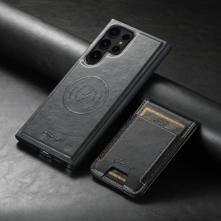 For Samsung Galaxy S25 Ultra 5G Suteni H17 Oil Eax Leather MagSafe Detachable Wallet Phone Case(Black) - Galaxy S25 Ultra 5G Cases by Suteni | Online Shopping South Africa | PMC TechLife | Buy Now Pay Later Mobicred