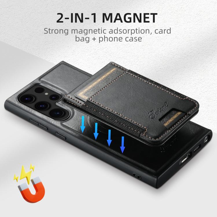 For Samsung Galaxy S25 Ultra 5G Suteni H17 Oil Eax Leather MagSafe Detachable Wallet Phone Case(Black) - Galaxy S25 Ultra 5G Cases by Suteni | Online Shopping South Africa | PMC TechLife | Buy Now Pay Later Mobicred