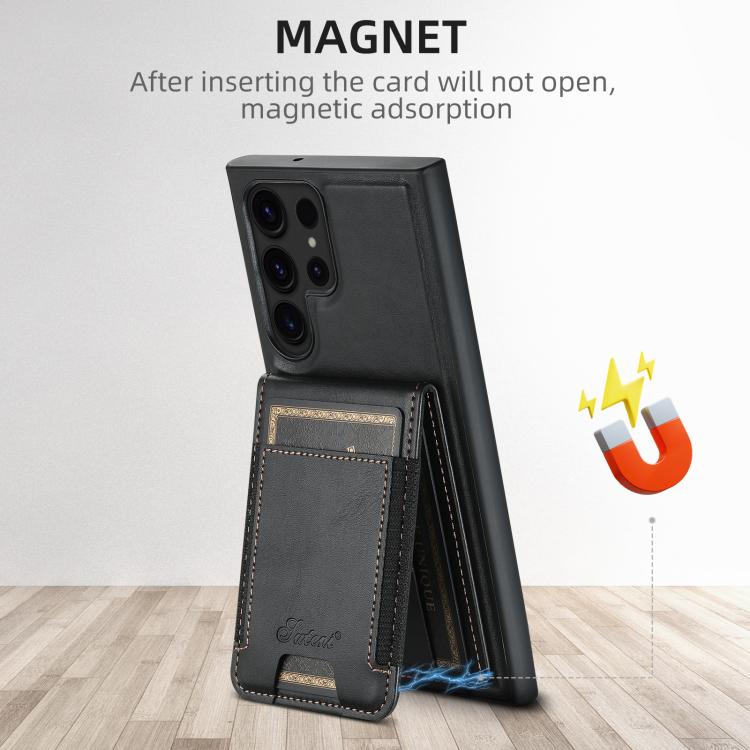 For Samsung Galaxy S25 Ultra 5G Suteni H17 Oil Eax Leather MagSafe Detachable Wallet Phone Case(Black) - Galaxy S25 Ultra 5G Cases by Suteni | Online Shopping South Africa | PMC TechLife | Buy Now Pay Later Mobicred