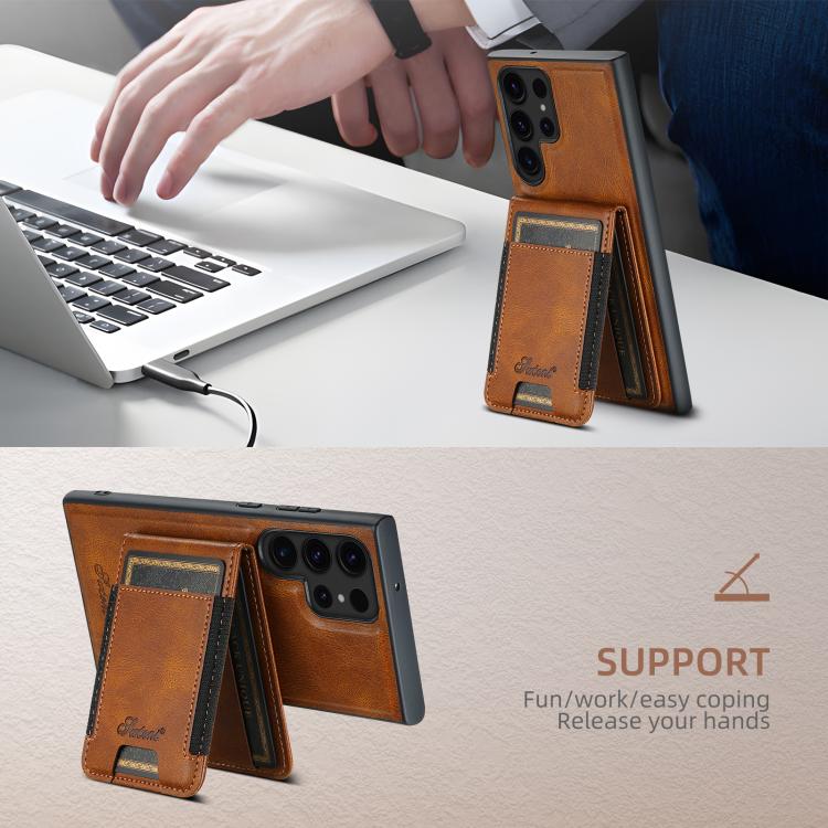 For Samsung Galaxy S25 Ultra 5G Suteni H17 Oil Eax Leather MagSafe Detachable Wallet Phone Case(Brown) - Galaxy S25 Ultra 5G Cases by Suteni | Online Shopping South Africa | PMC TechLife | Buy Now Pay Later Mobicred