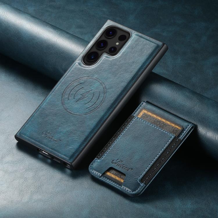 For Samsung Galaxy S25 Ultra 5G Suteni H17 Oil Eax Leather MagSafe Detachable Wallet Phone Case(Blue) - Galaxy S25 Ultra 5G Cases by Suteni | Online Shopping South Africa | PMC TechLife | Buy Now Pay Later Mobicred