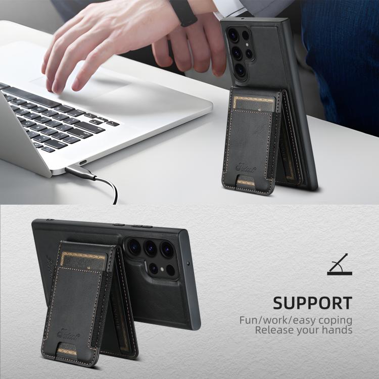 For Samsung Galaxy S25+ 5G Suteni H17 Oil Eax Leather MagSafe Detachable Wallet Phone Case(Black) - Galaxy S25+ 5G Cases by Suteni | Online Shopping South Africa | PMC TechLife | Buy Now Pay Later Mobicred