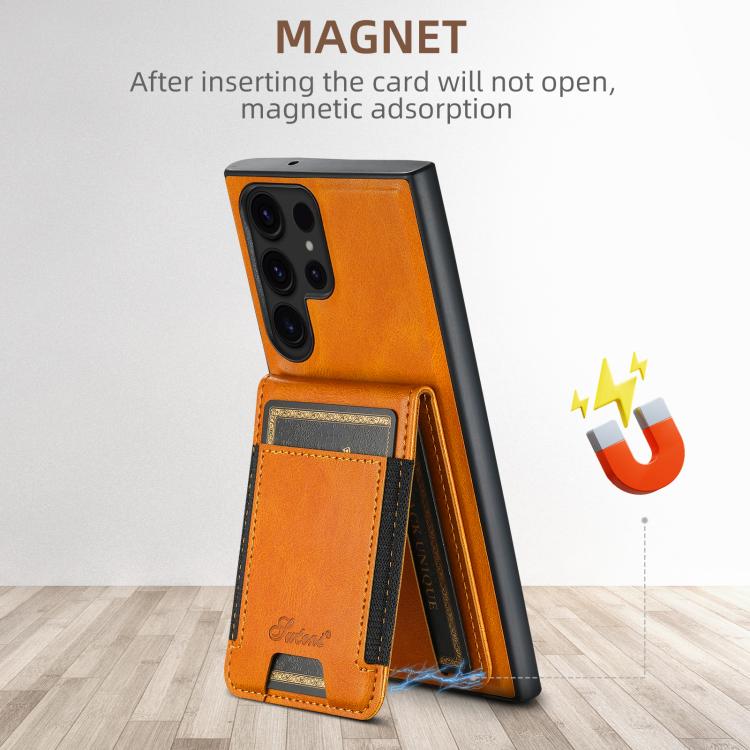 For Samsung Galaxy S25+ 5G Suteni H17 Oil Eax Leather MagSafe Detachable Wallet Phone Case(Khaki) - Galaxy S25+ 5G Cases by Suteni | Online Shopping South Africa | PMC TechLife | Buy Now Pay Later Mobicred