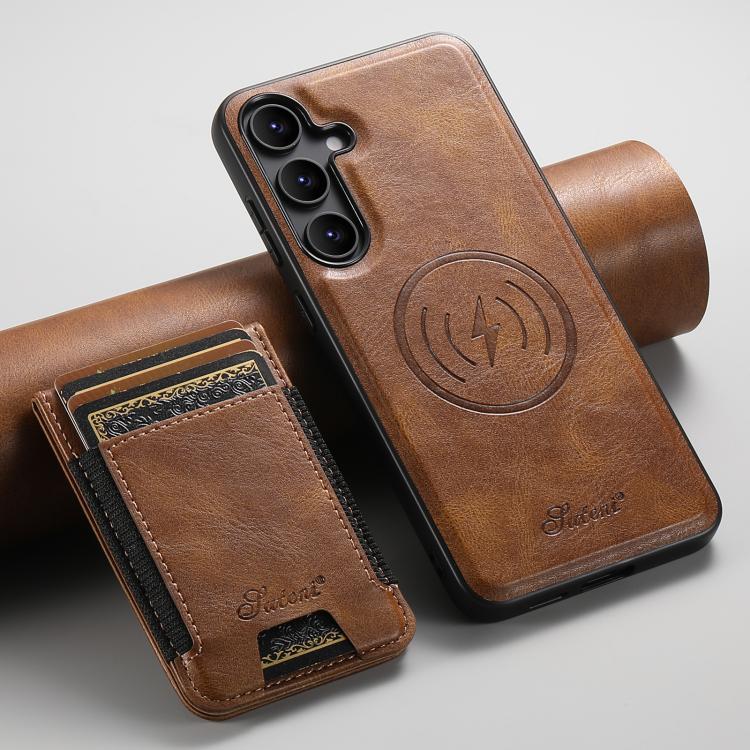 For Samsung Galaxy S25 5G Suteni H17 Oil Eax Leather MagSafe Detachable Wallet Phone Case(Brown) - Galaxy S25 5G Cases by Suteni | Online Shopping South Africa | PMC TechLife | Buy Now Pay Later Mobicred