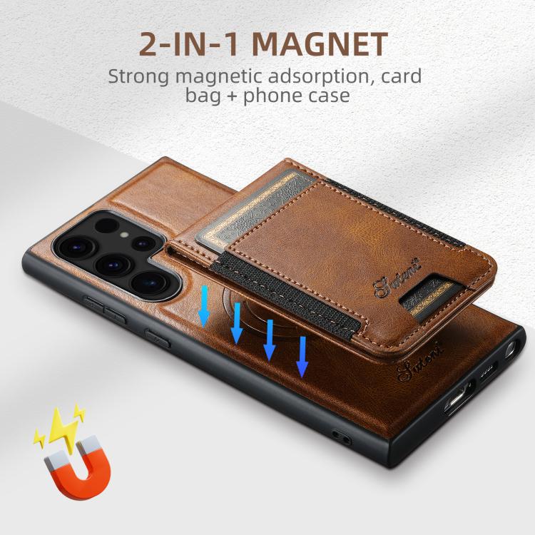 For Samsung Galaxy S25 5G Suteni H17 Oil Eax Leather MagSafe Detachable Wallet Phone Case(Brown) - Galaxy S25 5G Cases by Suteni | Online Shopping South Africa | PMC TechLife | Buy Now Pay Later Mobicred