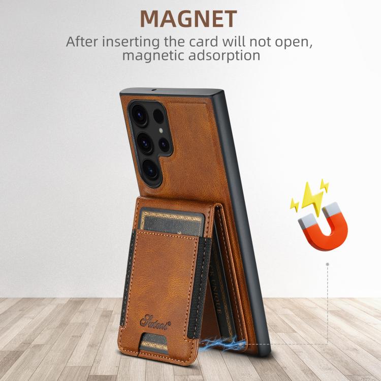 For Samsung Galaxy S25 5G Suteni H17 Oil Eax Leather MagSafe Detachable Wallet Phone Case(Brown) - Galaxy S25 5G Cases by Suteni | Online Shopping South Africa | PMC TechLife | Buy Now Pay Later Mobicred