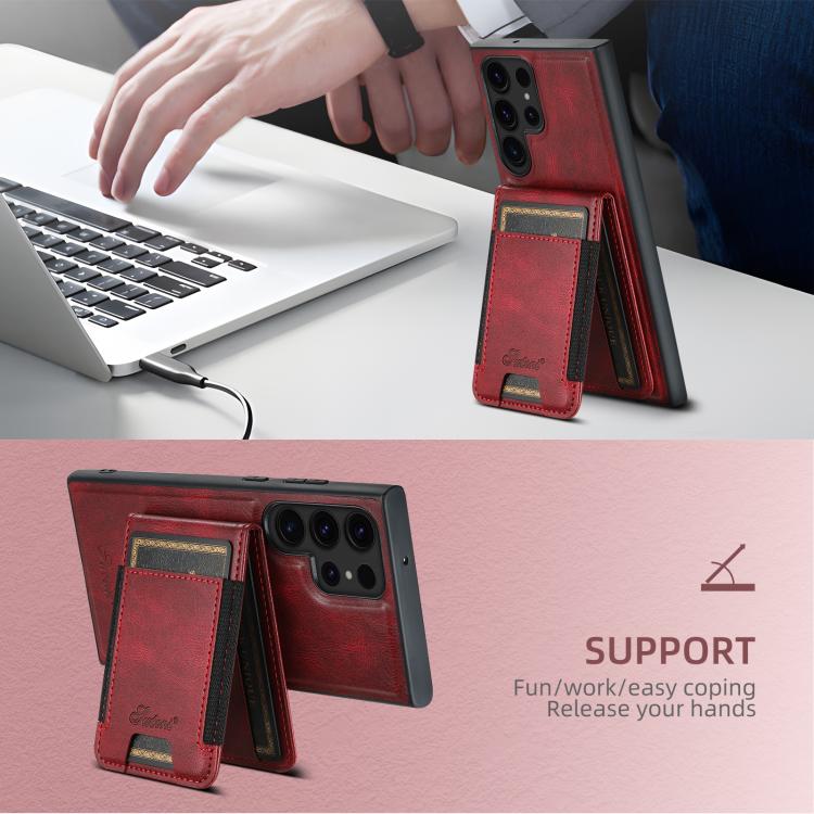For Samsung Galaxy S25 5G Suteni H17 Oil Eax Leather MagSafe Detachable Wallet Phone Case(Red) - Galaxy S25 5G Cases by Suteni | Online Shopping South Africa | PMC TechLife | Buy Now Pay Later Mobicred