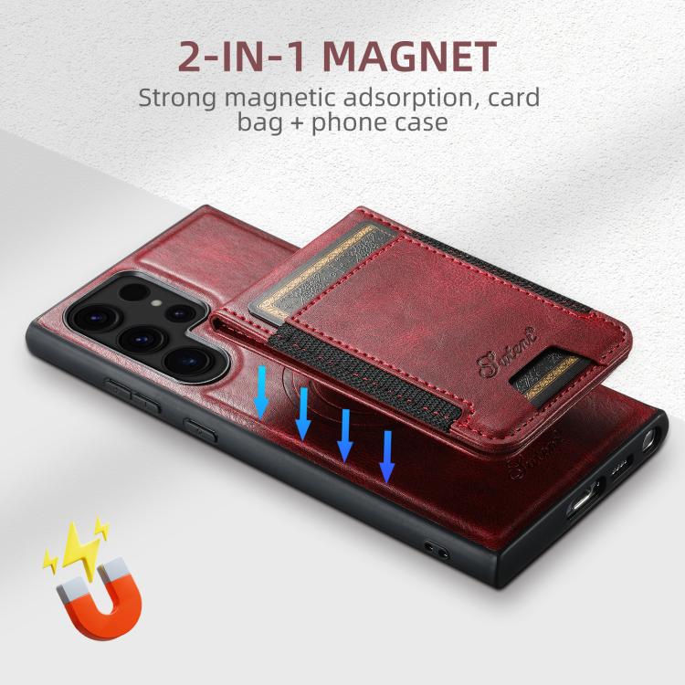 For Samsung Galaxy S25 5G Suteni H17 Oil Eax Leather MagSafe Detachable Wallet Phone Case(Red) - Galaxy S25 5G Cases by Suteni | Online Shopping South Africa | PMC TechLife | Buy Now Pay Later Mobicred