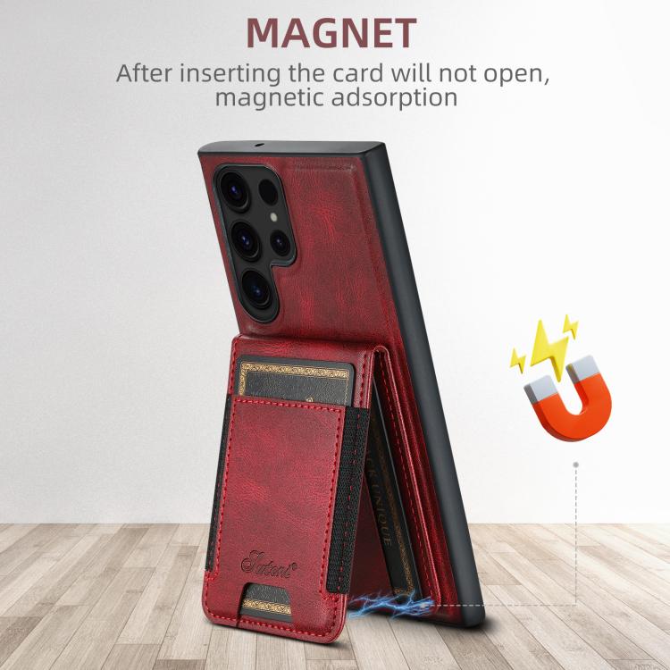 For Samsung Galaxy S25 5G Suteni H17 Oil Eax Leather MagSafe Detachable Wallet Phone Case(Red) - Galaxy S25 5G Cases by Suteni | Online Shopping South Africa | PMC TechLife | Buy Now Pay Later Mobicred