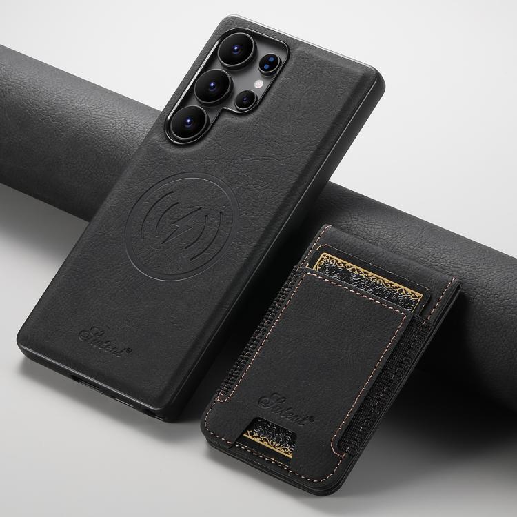 For Samsung Galaxy S25 Ultra 5G Suteni H17 Litchi Texture Leather MagSafe Detachable Wallet Phone Case(Black) - Galaxy S25 Ultra 5G Cases by Suteni | Online Shopping South Africa | PMC TechLife | Buy Now Pay Later Mobicred