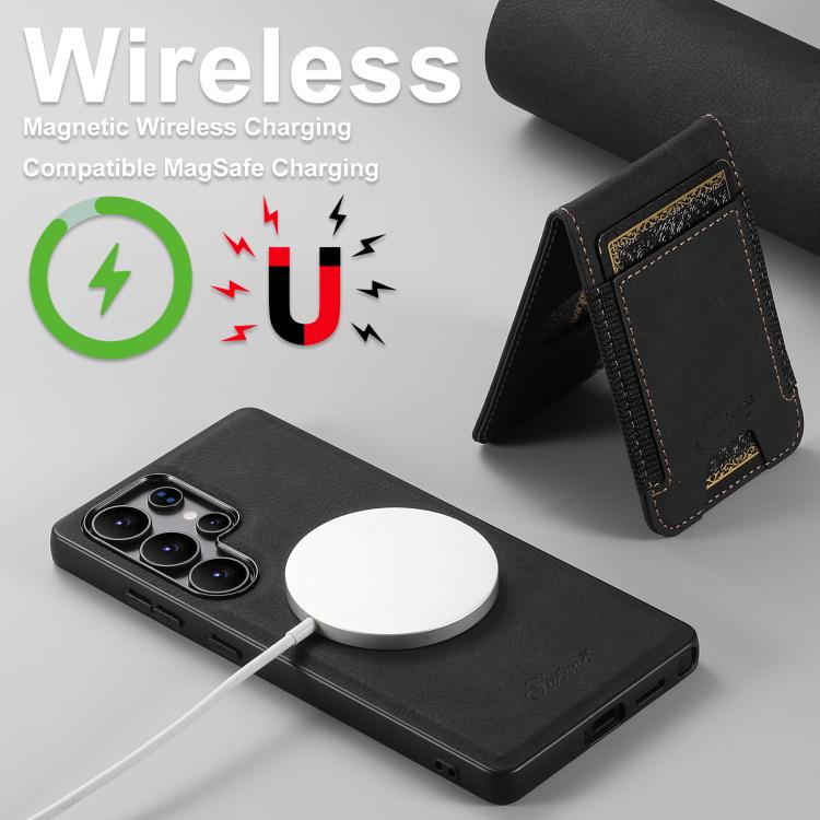 For Samsung Galaxy S25 Ultra 5G Suteni H17 Litchi Texture Leather MagSafe Detachable Wallet Phone Case(Black) - Galaxy S25 Ultra 5G Cases by Suteni | Online Shopping South Africa | PMC TechLife | Buy Now Pay Later Mobicred