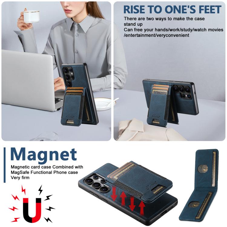 For Samsung Galaxy S25 Ultra 5G Suteni H17 Litchi Texture Leather MagSafe Detachable Wallet Phone Case(Blue) - Galaxy S25 Ultra 5G Cases by Suteni | Online Shopping South Africa | PMC TechLife | Buy Now Pay Later Mobicred