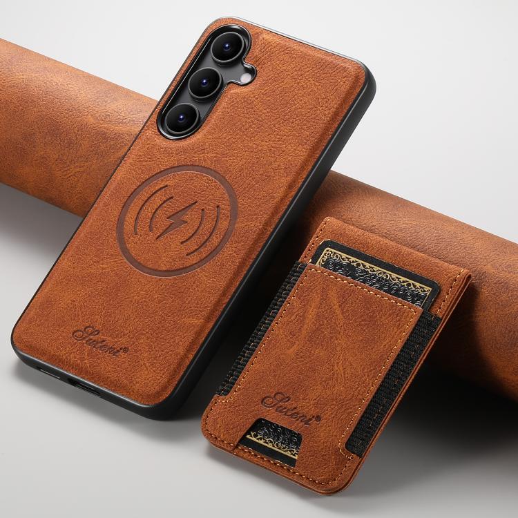For Samsung Galaxy S25+ 5G Suteni H17 Litchi Texture Leather MagSafe Detachable Wallet Phone Case(Khaki) - Galaxy S25+ 5G Cases by Suteni | Online Shopping South Africa | PMC TechLife | Buy Now Pay Later Mobicred