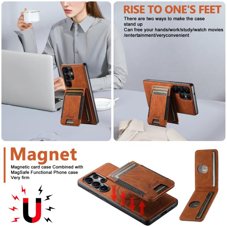 For Samsung Galaxy S25+ 5G Suteni H17 Litchi Texture Leather MagSafe Detachable Wallet Phone Case(Khaki) - Galaxy S25+ 5G Cases by Suteni | Online Shopping South Africa | PMC TechLife | Buy Now Pay Later Mobicred