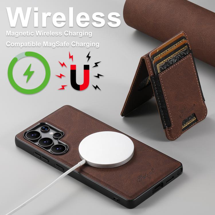 For Samsung Galaxy S25 5G Suteni H17 Litchi Texture Leather MagSafe Detachable Wallet Phone Case(Brown) - Galaxy S25 5G Cases by Suteni | Online Shopping South Africa | PMC TechLife | Buy Now Pay Later Mobicred